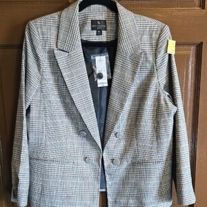 Worthington-Blk,white,copper plaid bkazer Sz PXL NWT.